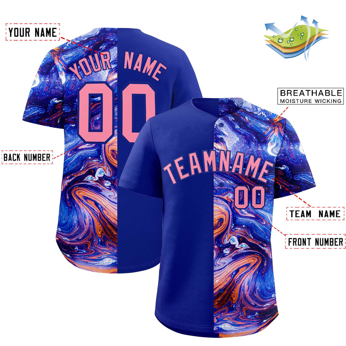 Custom Royal Split Fashion Fluid Pattern Authentic Baseball Jersey
