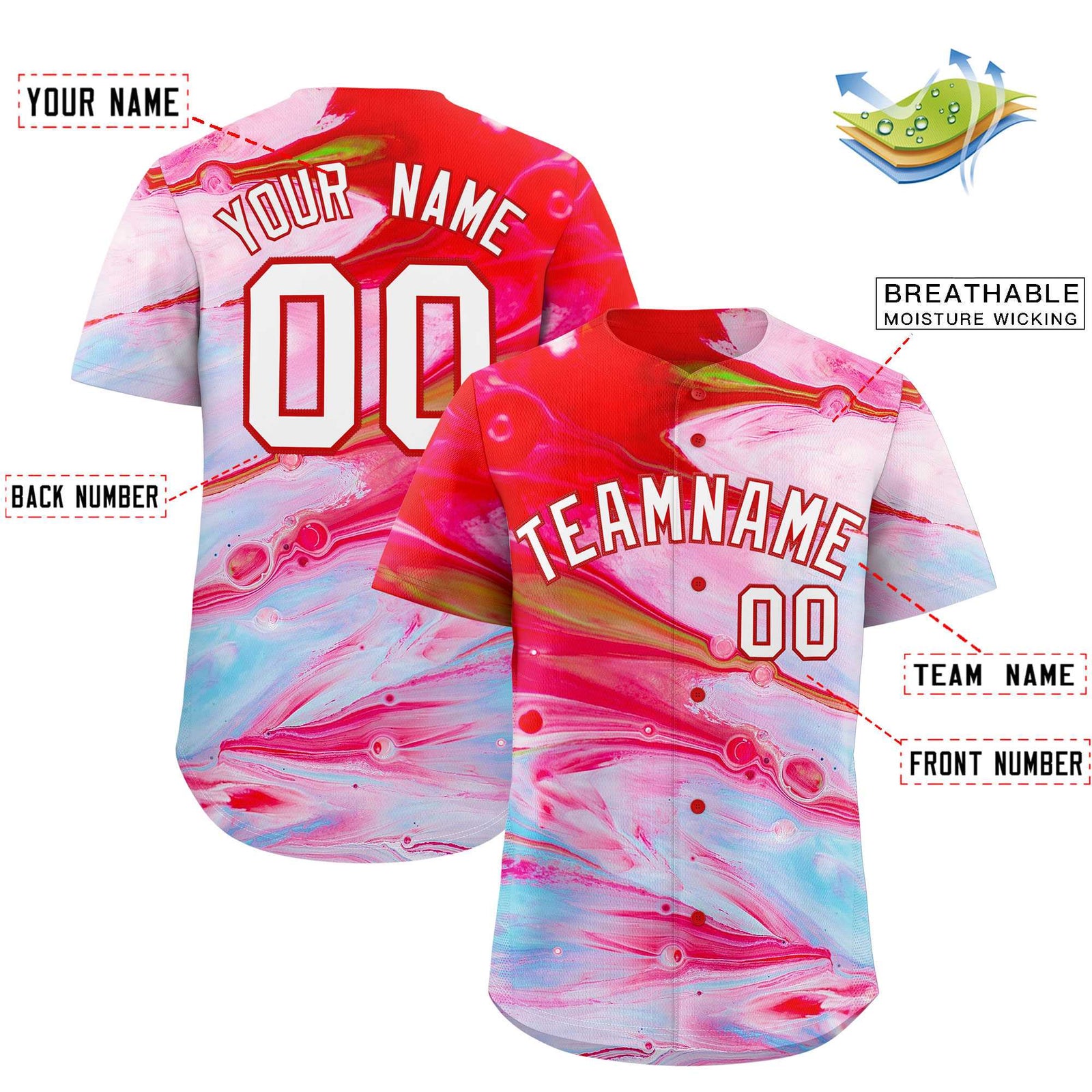 Custom Multi Color Split Fashion Fluid Pattern Authentic Baseball Jersey