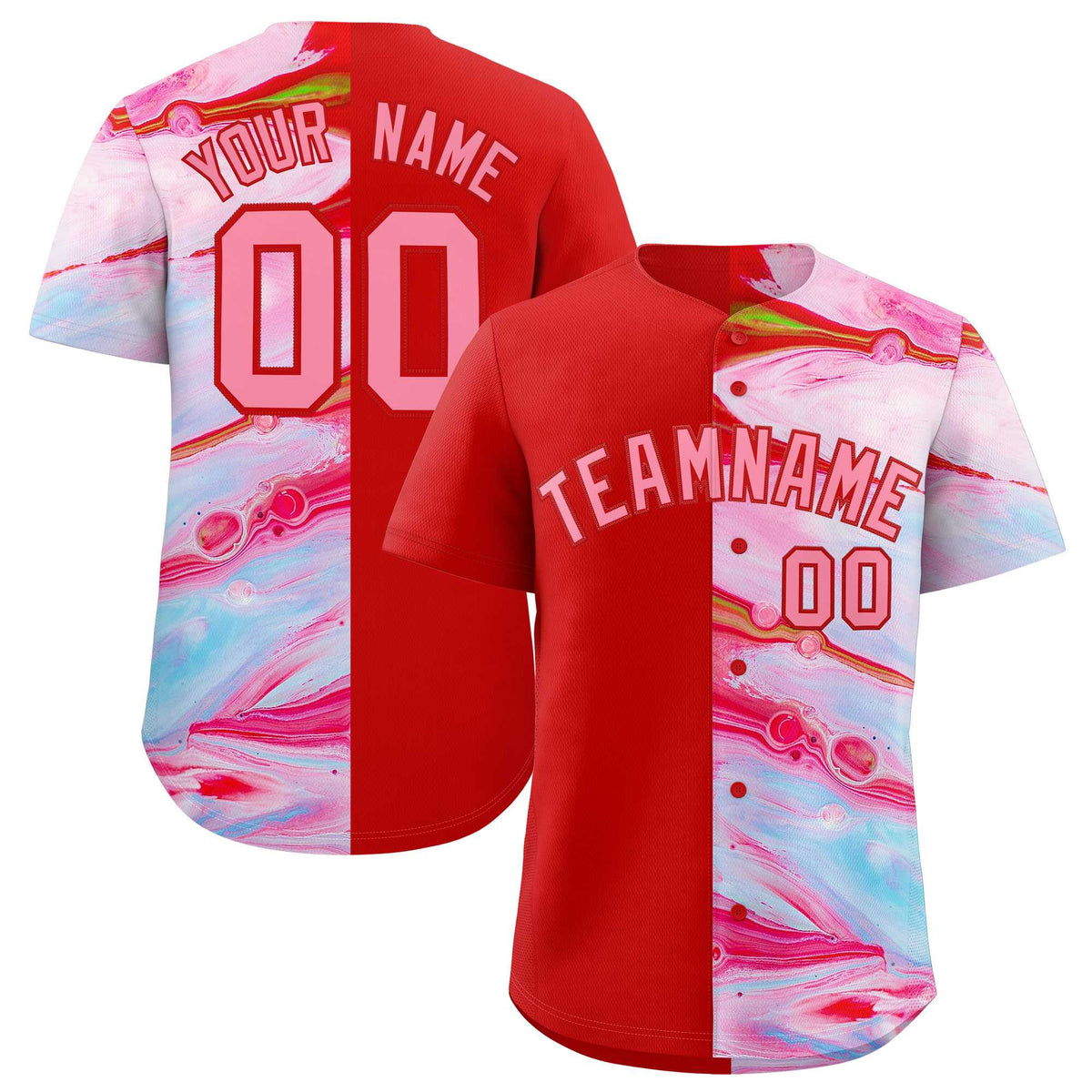 Custom Red Split Fashion Fluid Pattern Authentic Baseball Jersey