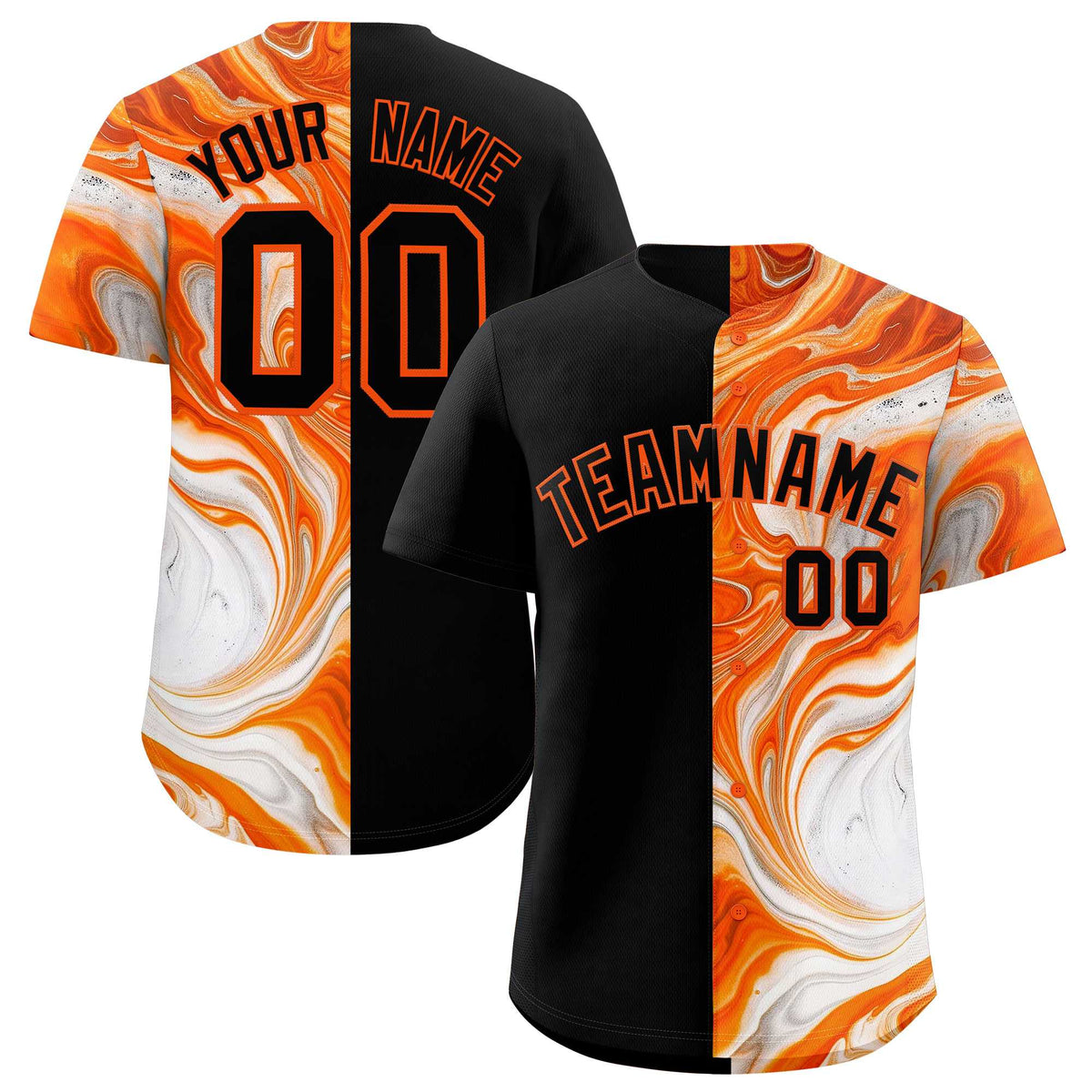 Custom Black Split Fashion Fluid Pattern Authentic Baseball Jersey