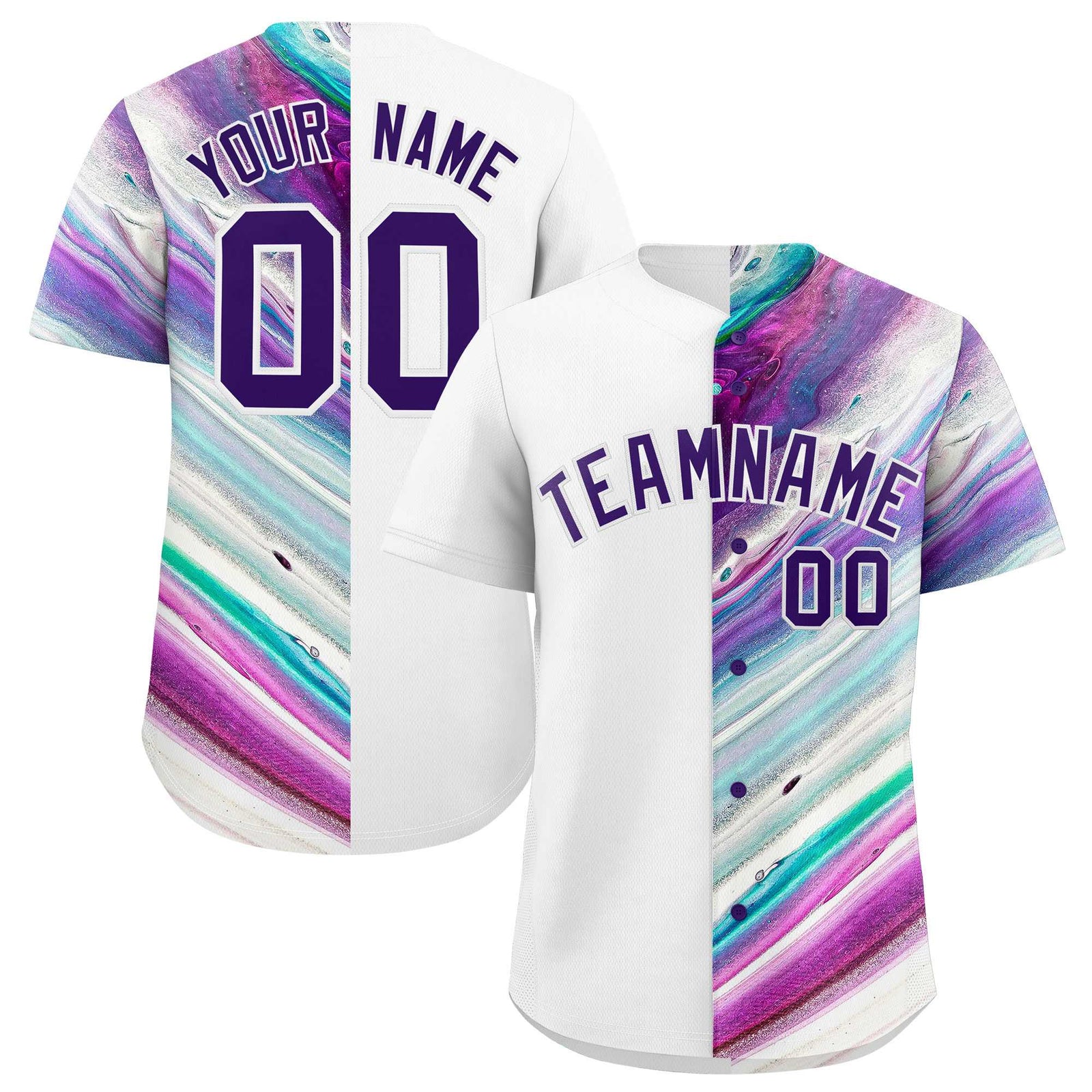 Custom White Split Fashion Fluid Pattern Authentic Baseball Jersey