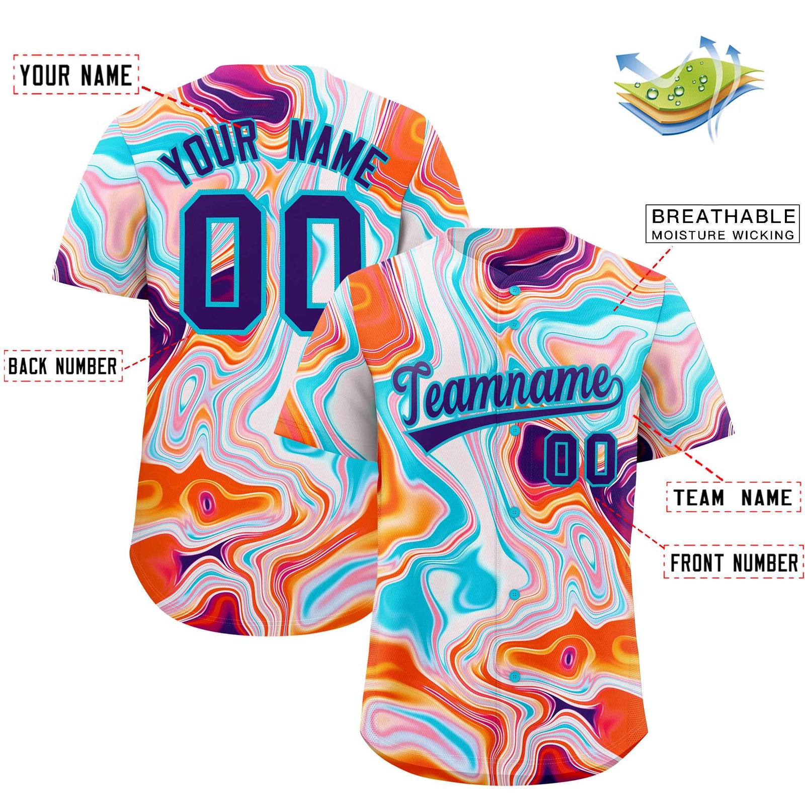 Custom Multi Color Split Fashion Fluid Pattern Authentic Baseball Jersey