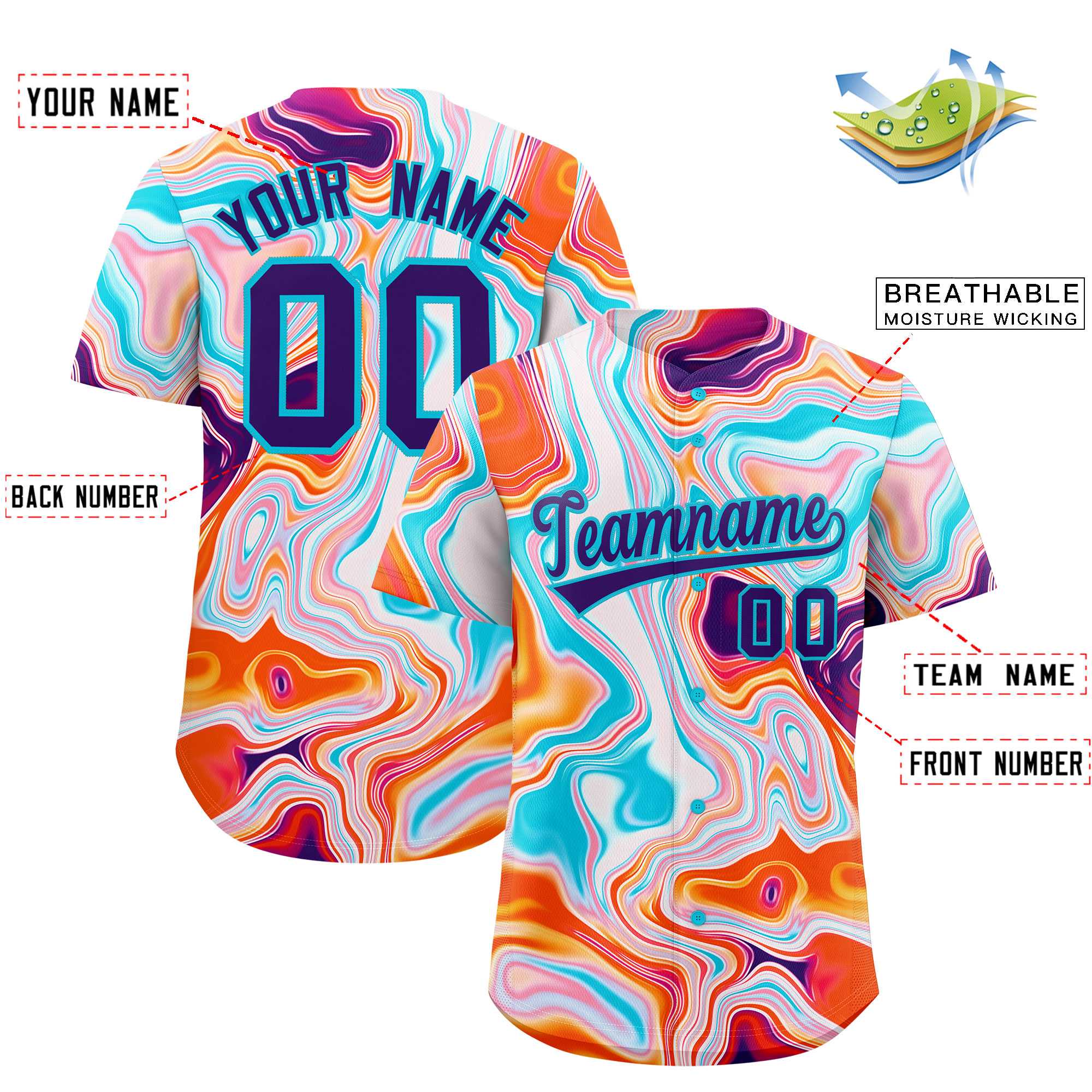 Custom Multi Color Split Fashion Fluid Pattern Authentic Baseball Jersey