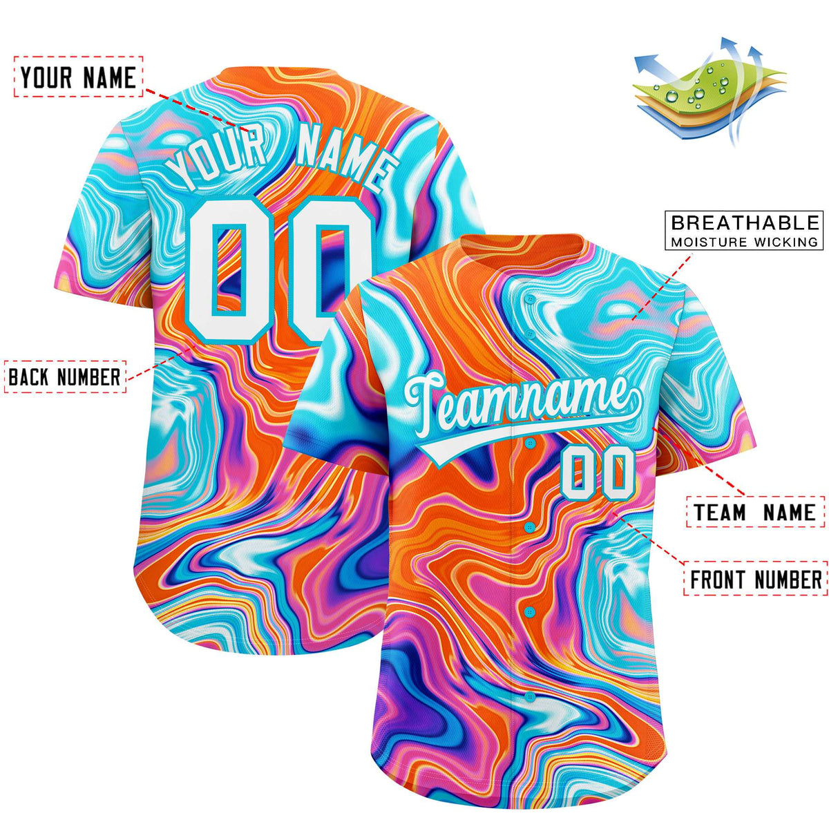 Custom Multi Color Split Fashion Fluid Pattern Authentic Baseball Jersey