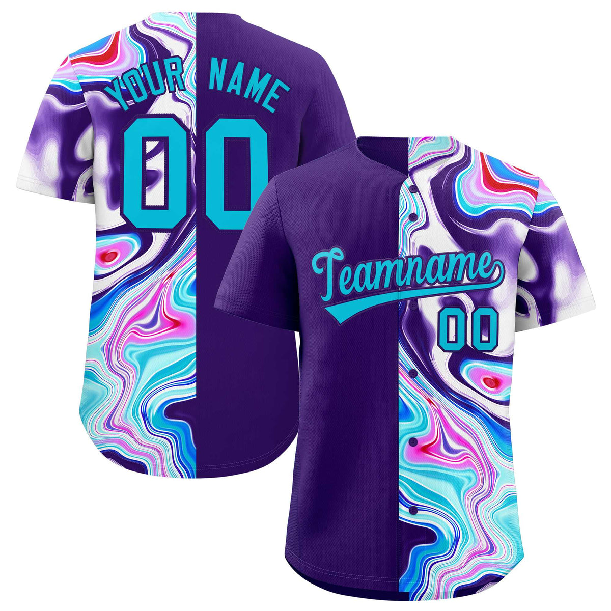 Custom Purple Split Fashion Fluid Pattern Authentic Baseball Jersey