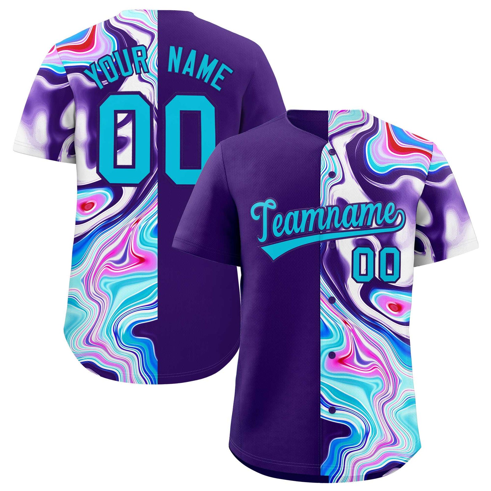 Custom Purple Split Fashion Fluid Pattern Authentic Baseball Jersey