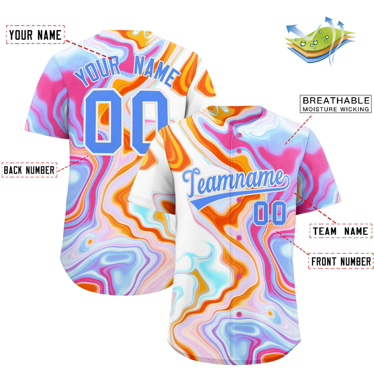 Custom Multi Color Split Fashion Fluid Pattern Authentic Baseball Jersey
