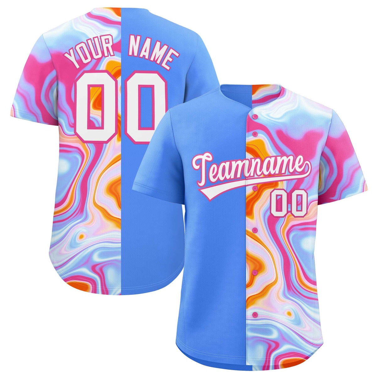 Custom Powder Blue Split Fashion Fluid Pattern Authentic Baseball Jersey