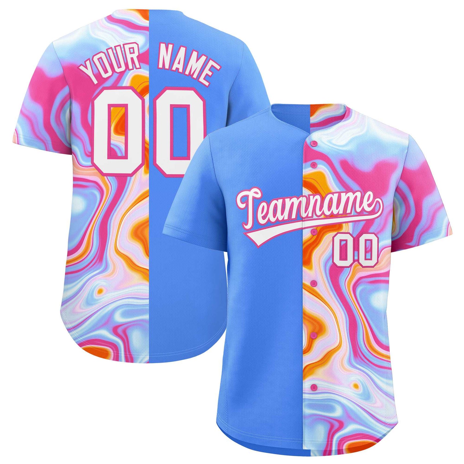 Custom Powder Blue Split Fashion Fluid Pattern Authentic Baseball Jersey