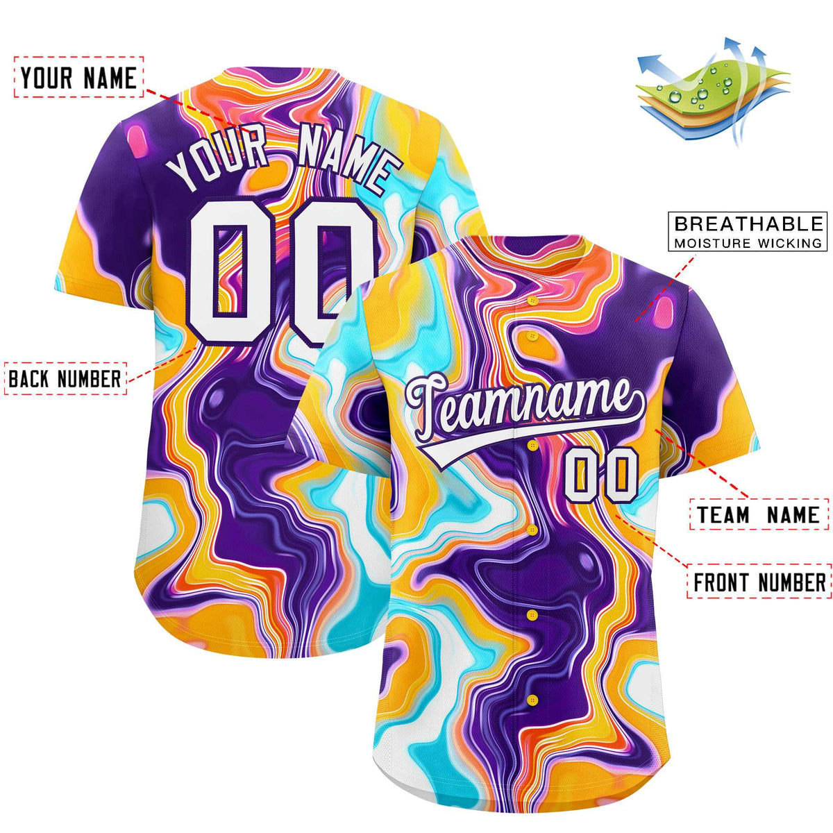 Custom Multi Color Split Fashion Fluid Pattern Authentic Baseball Jersey