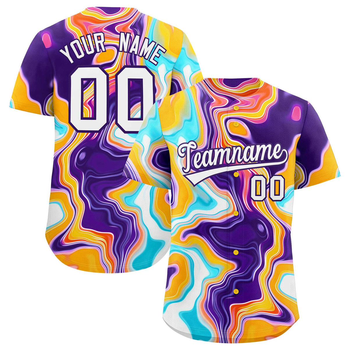 Custom Multi Color Split Fashion Fluid Pattern Authentic Baseball Jersey