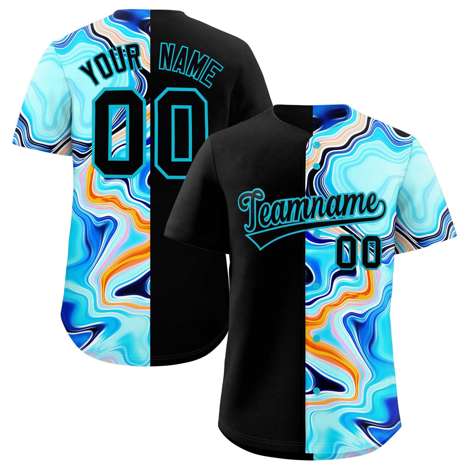 Custom Black Split Fashion Fluid Pattern Authentic Baseball Jersey