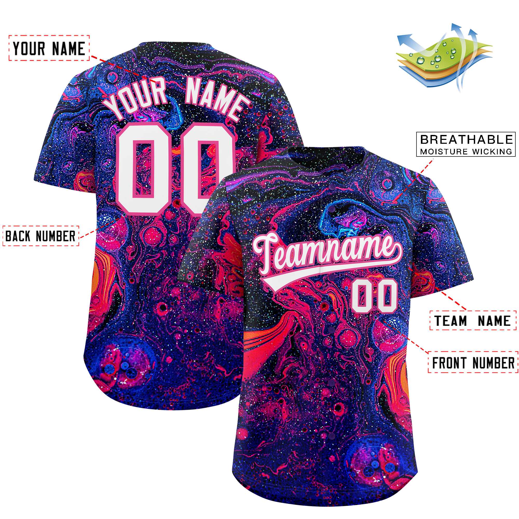 Custom Multi Color Split Fashion Fluid Pattern Authentic Baseball Jersey