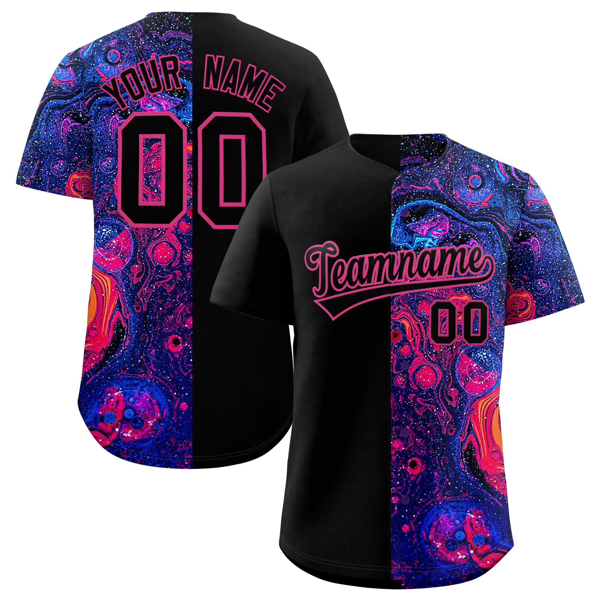 Custom Black Split Fashion Fluid Pattern Authentic Baseball Jersey