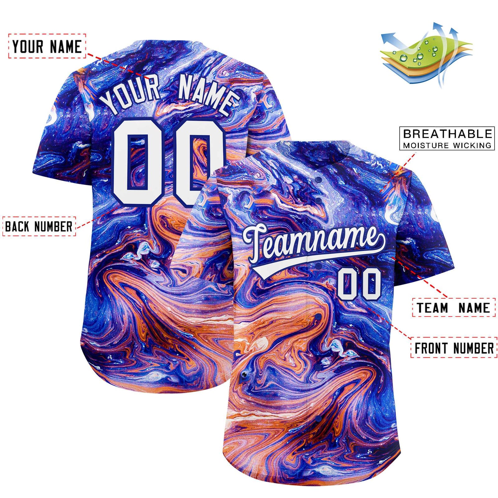 Custom Multi Color Split Fashion Fluid Pattern Authentic Baseball Jersey