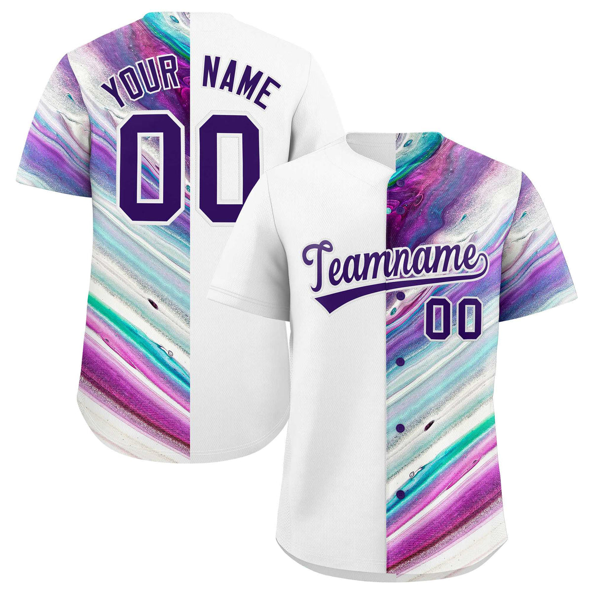 Custom White Split Fashion Fluid Pattern Authentic Baseball Jersey
