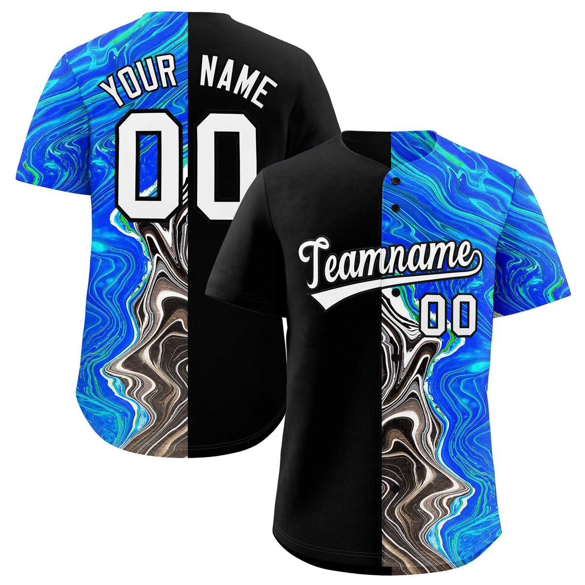 Custom Black Split Fashion Fluid Pattern Authentic Baseball Jersey