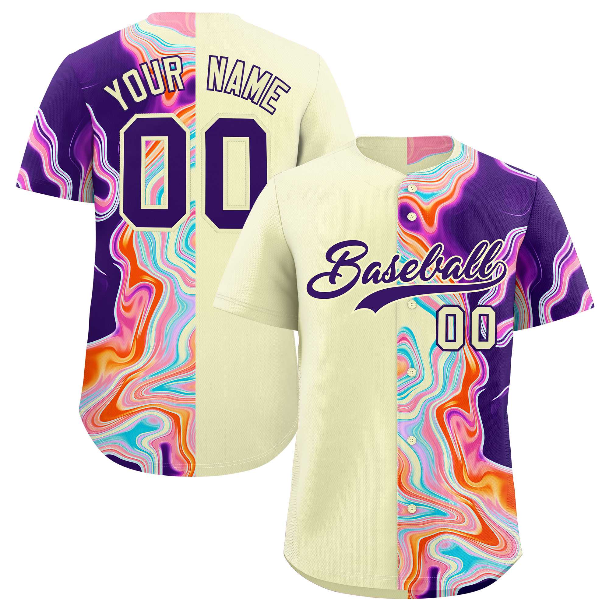 Custom Cream Split Fashion Fluid Pattern Authentic Baseball Jersey