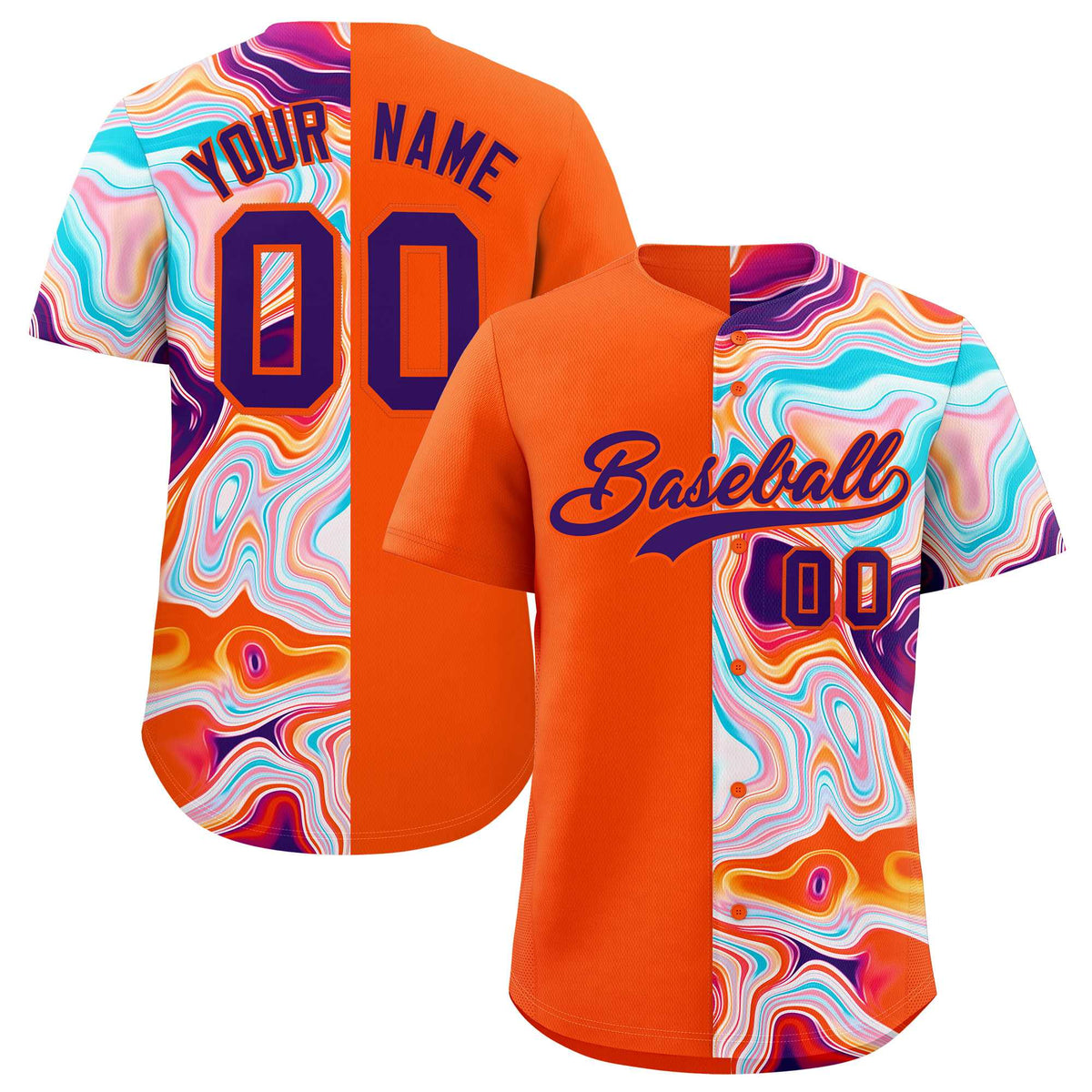 Custom Orange Split Fashion Fluid Pattern Authentic Baseball Jersey