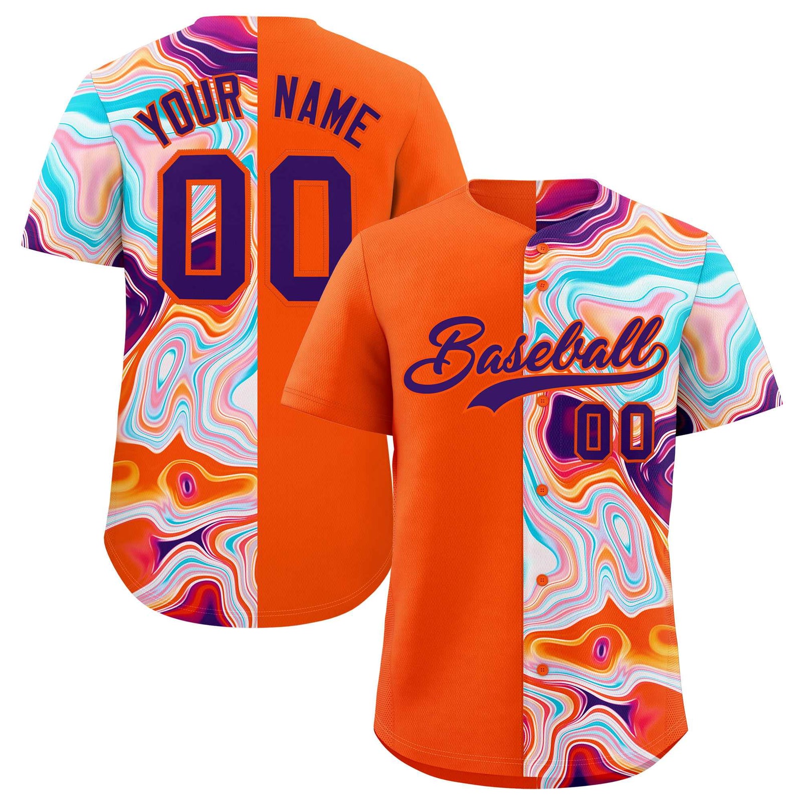 Custom Orange Split Fashion Fluid Pattern Authentic Baseball Jersey
