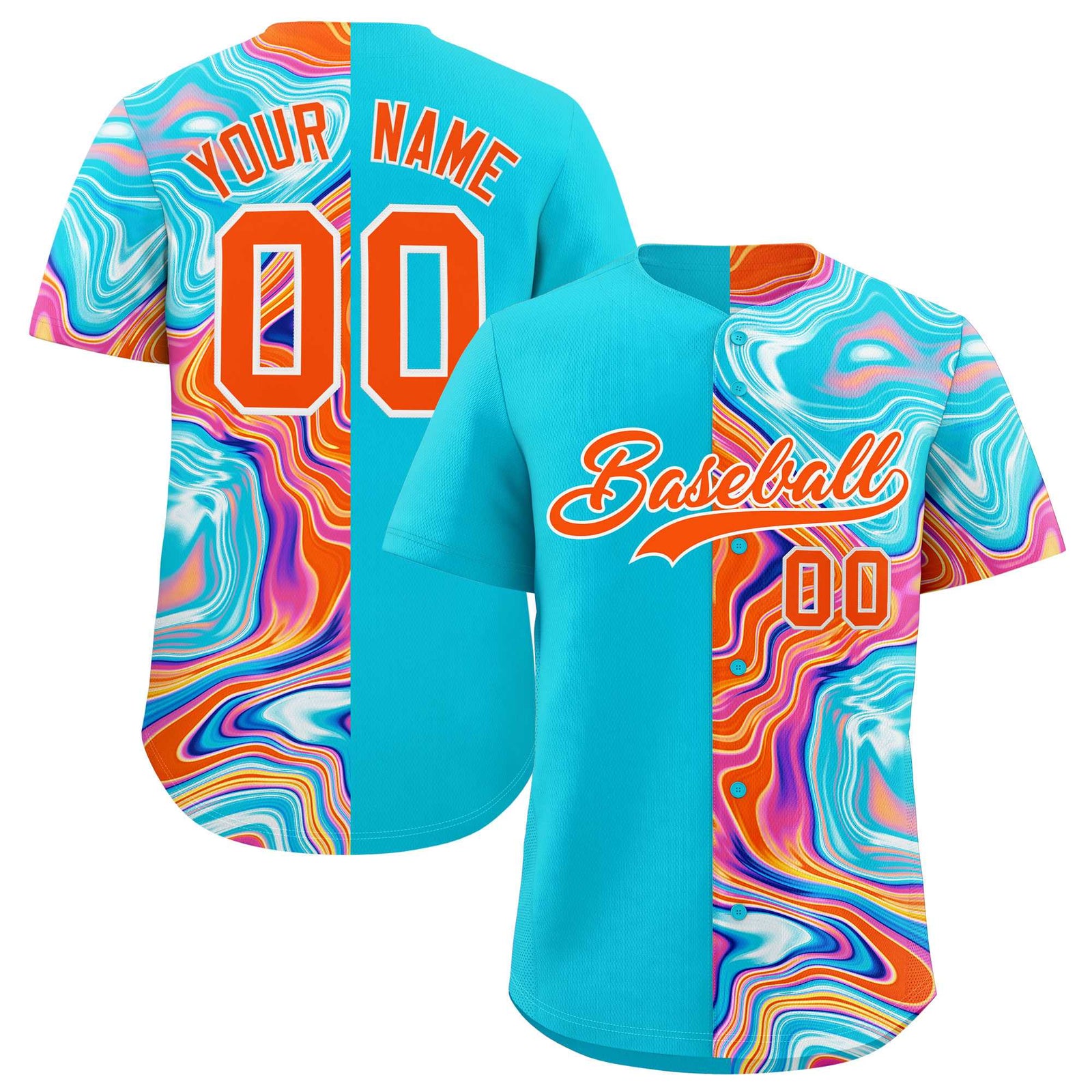 Custom Sky Blue Split Fashion Fluid Pattern Authentic Baseball Jersey
