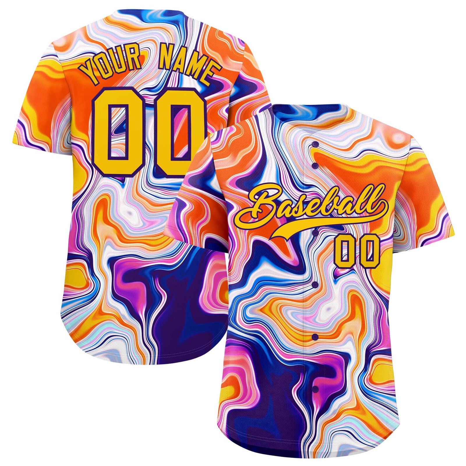 Custom Multi Color Split Fashion Fluid Pattern Authentic Baseball Jersey