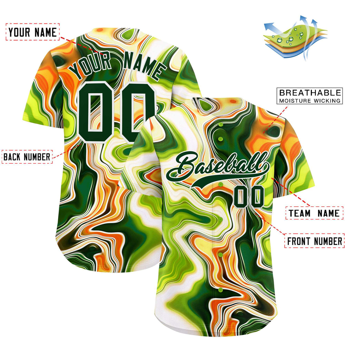 Custom Multi Color Split Fashion Fluid Pattern Authentic Baseball Jersey