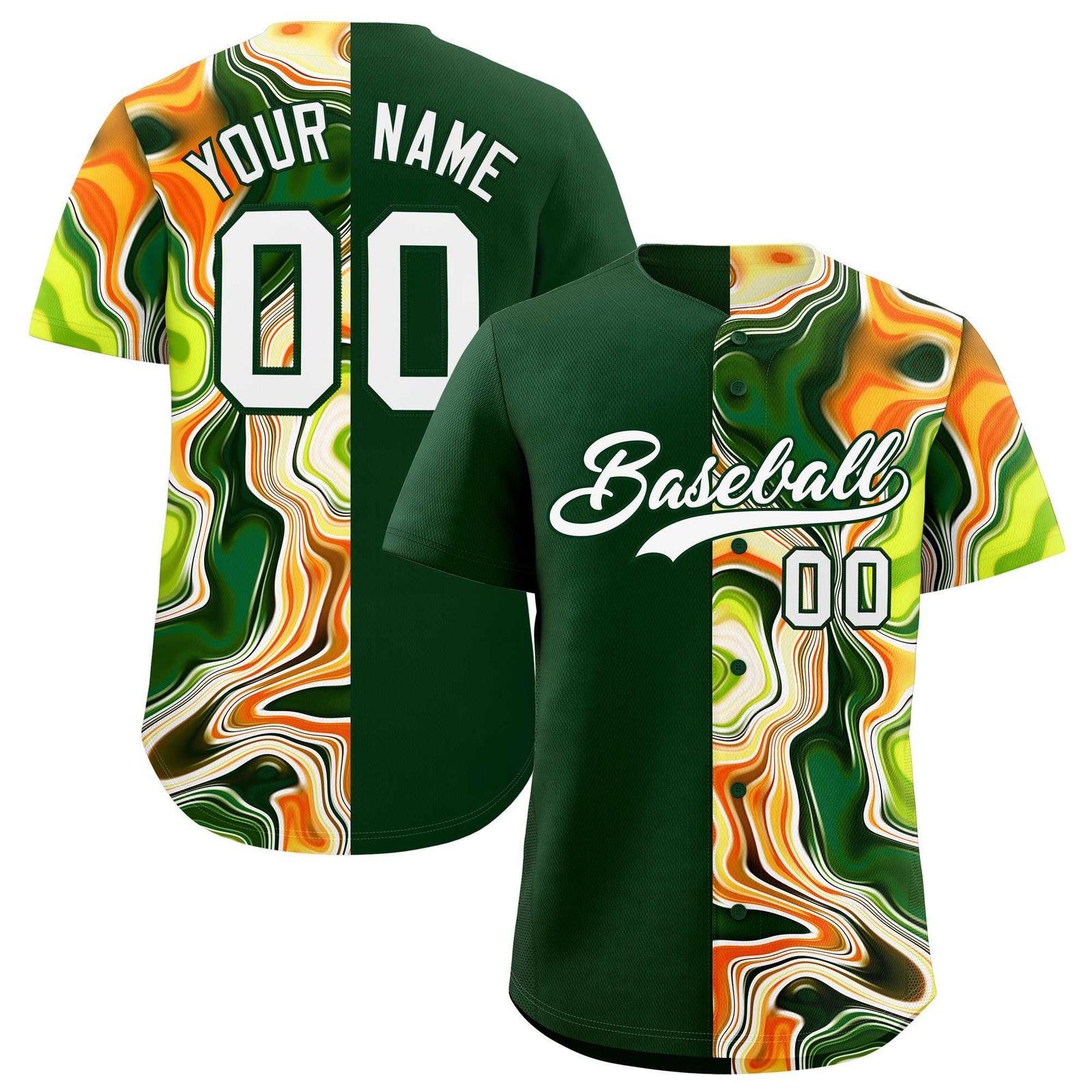 Custom Green Split Fashion Fluid Pattern Authentic Baseball Jersey