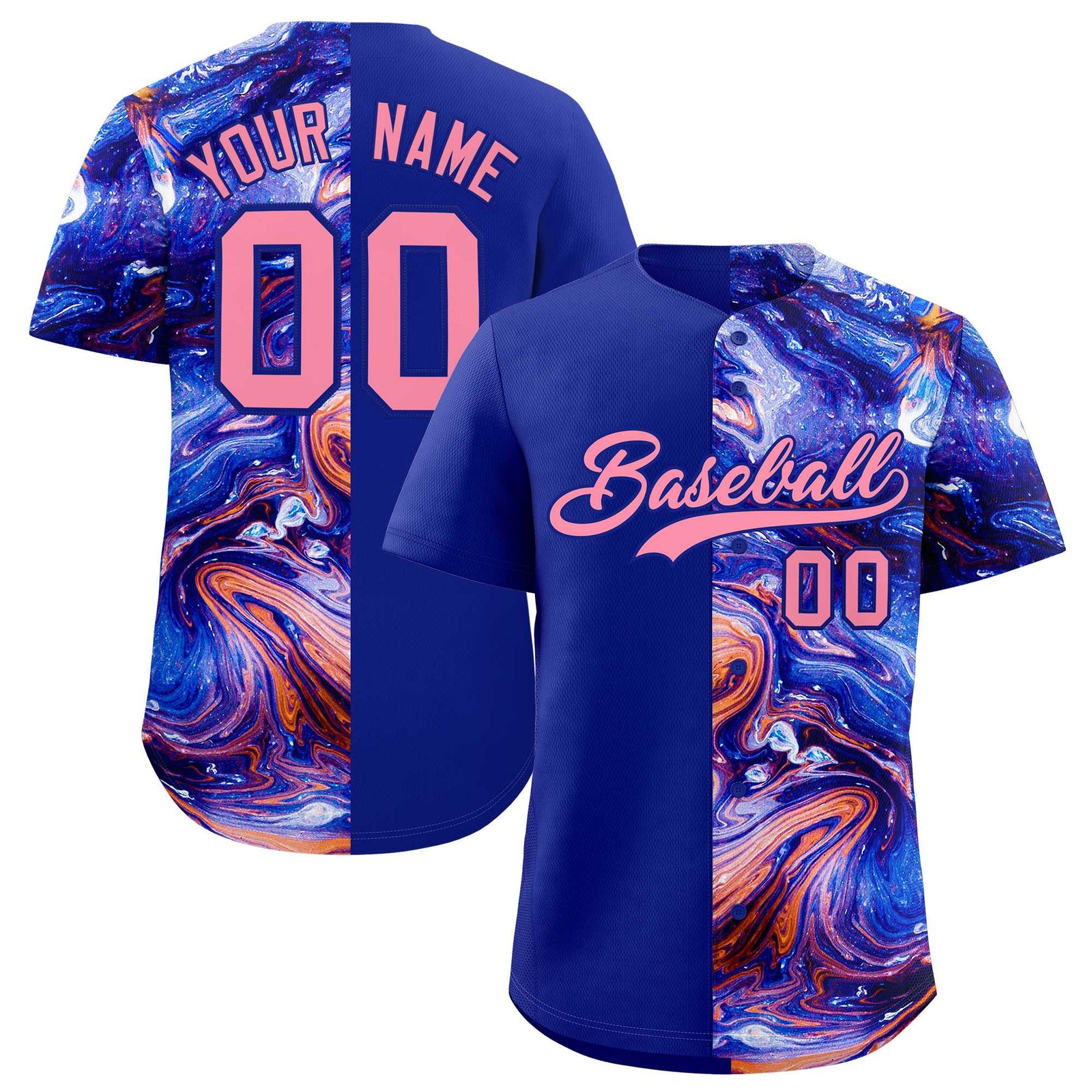 Custom Royal Split Fashion Fluid Pattern Authentic Baseball Jersey