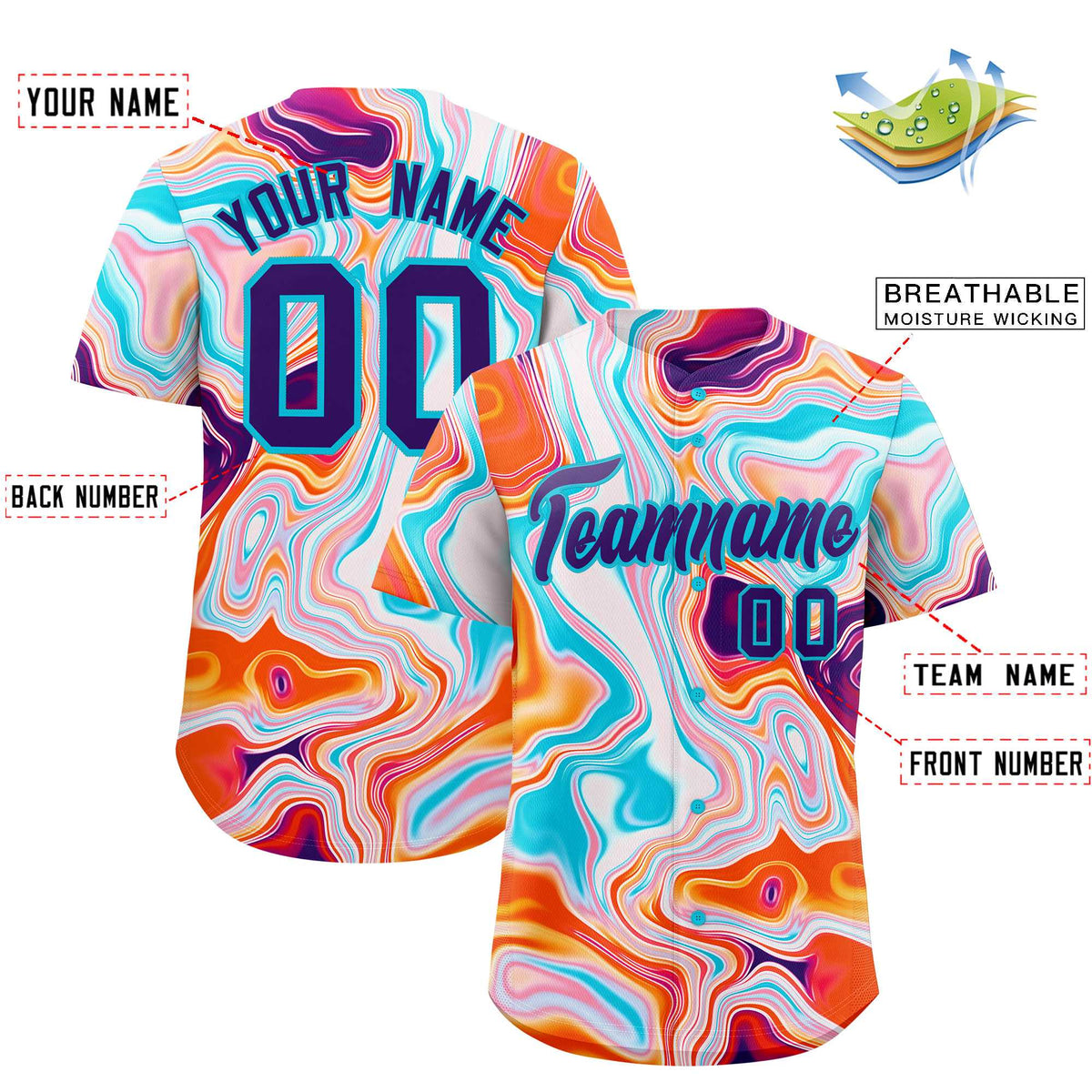 Custom Multi Color Split Fashion Fluid Pattern Authentic Baseball Jersey
