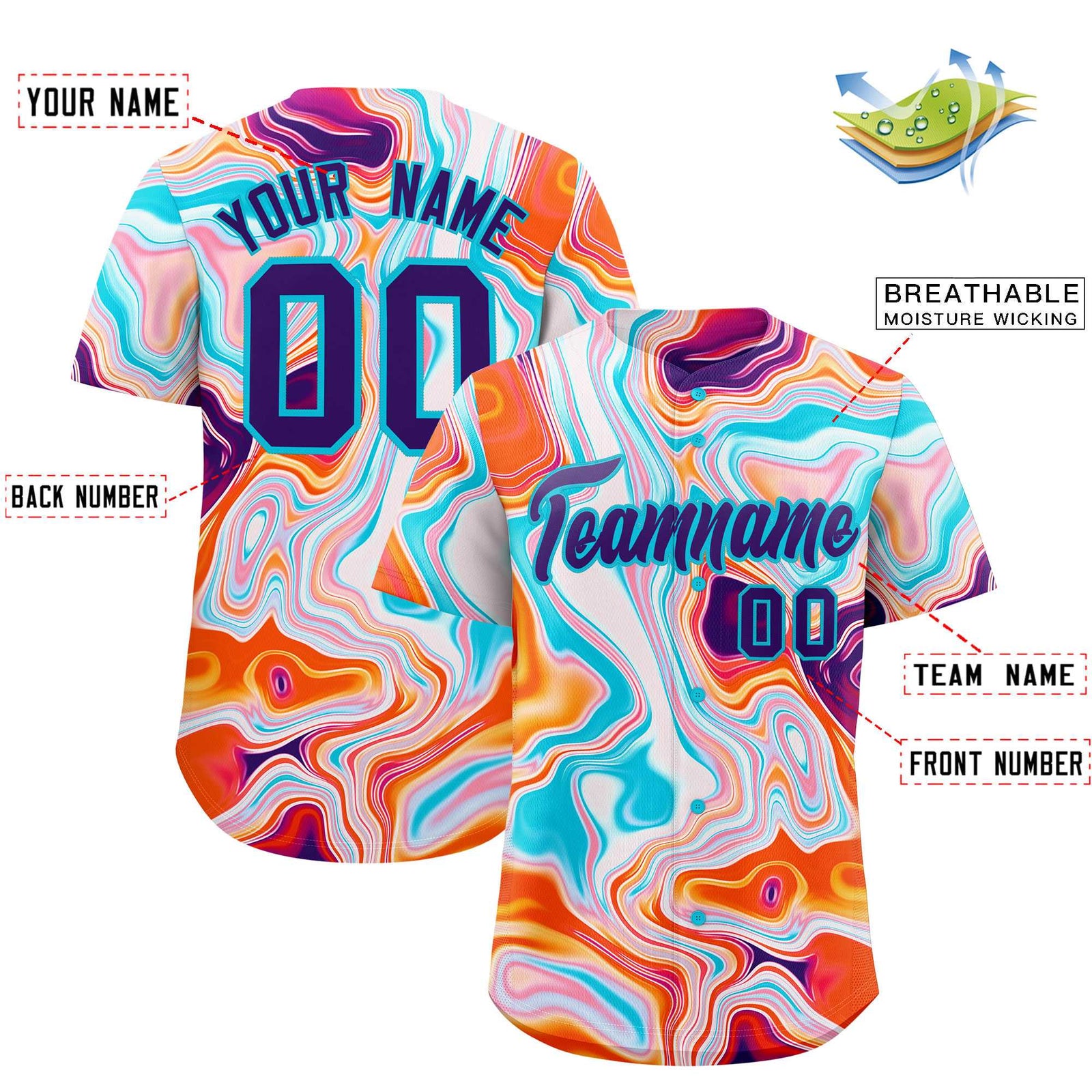 Custom Multi Color Split Fashion Fluid Pattern Authentic Baseball Jersey