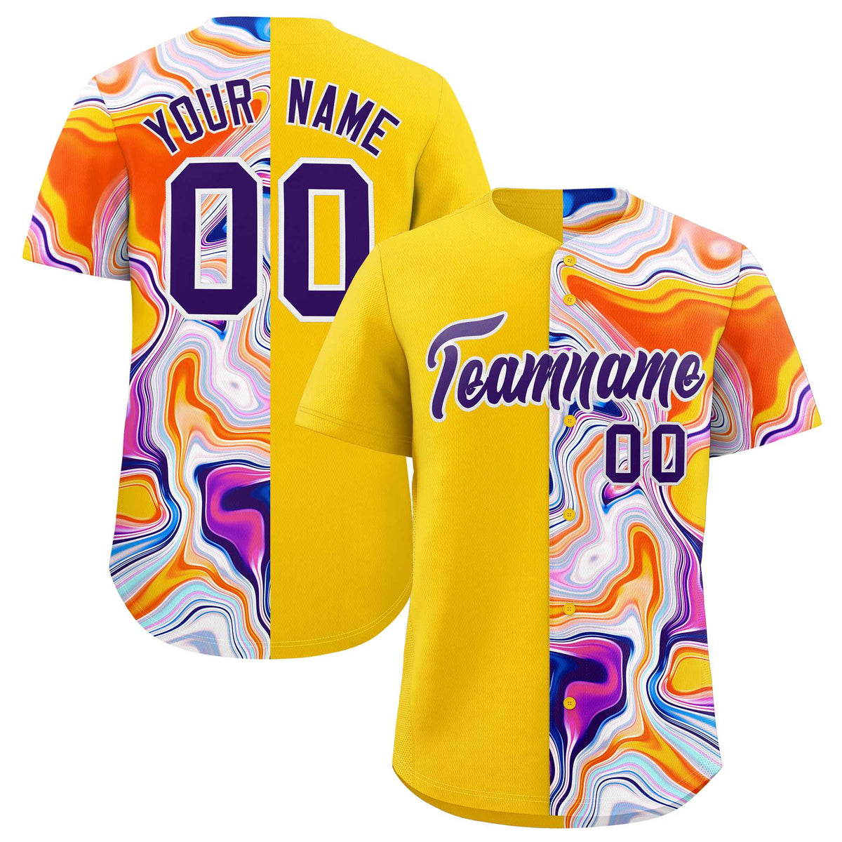 Custom Gold Split Fashion Fluid Pattern Authentic Baseball Jersey