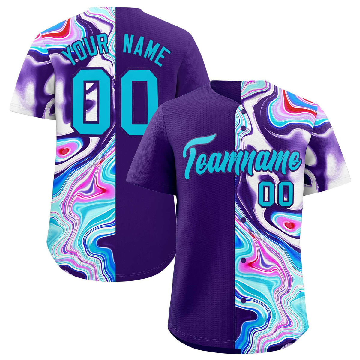Custom Purple Split Fashion Fluid Pattern Authentic Baseball Jersey