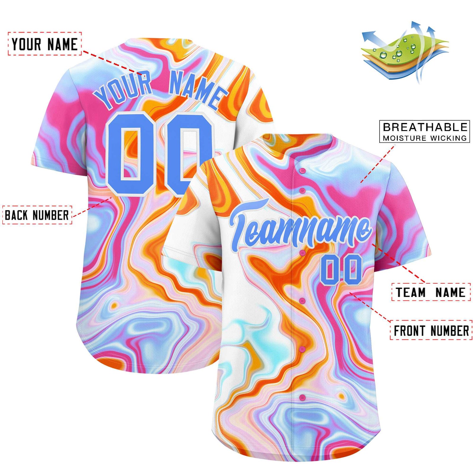 Custom Multi Color Split Fashion Fluid Pattern Authentic Baseball Jersey