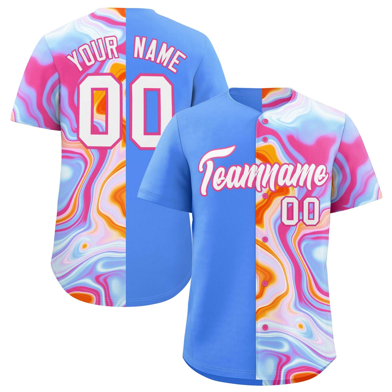 Custom Powder Blue Split Fashion Fluid Pattern Authentic Baseball Jersey