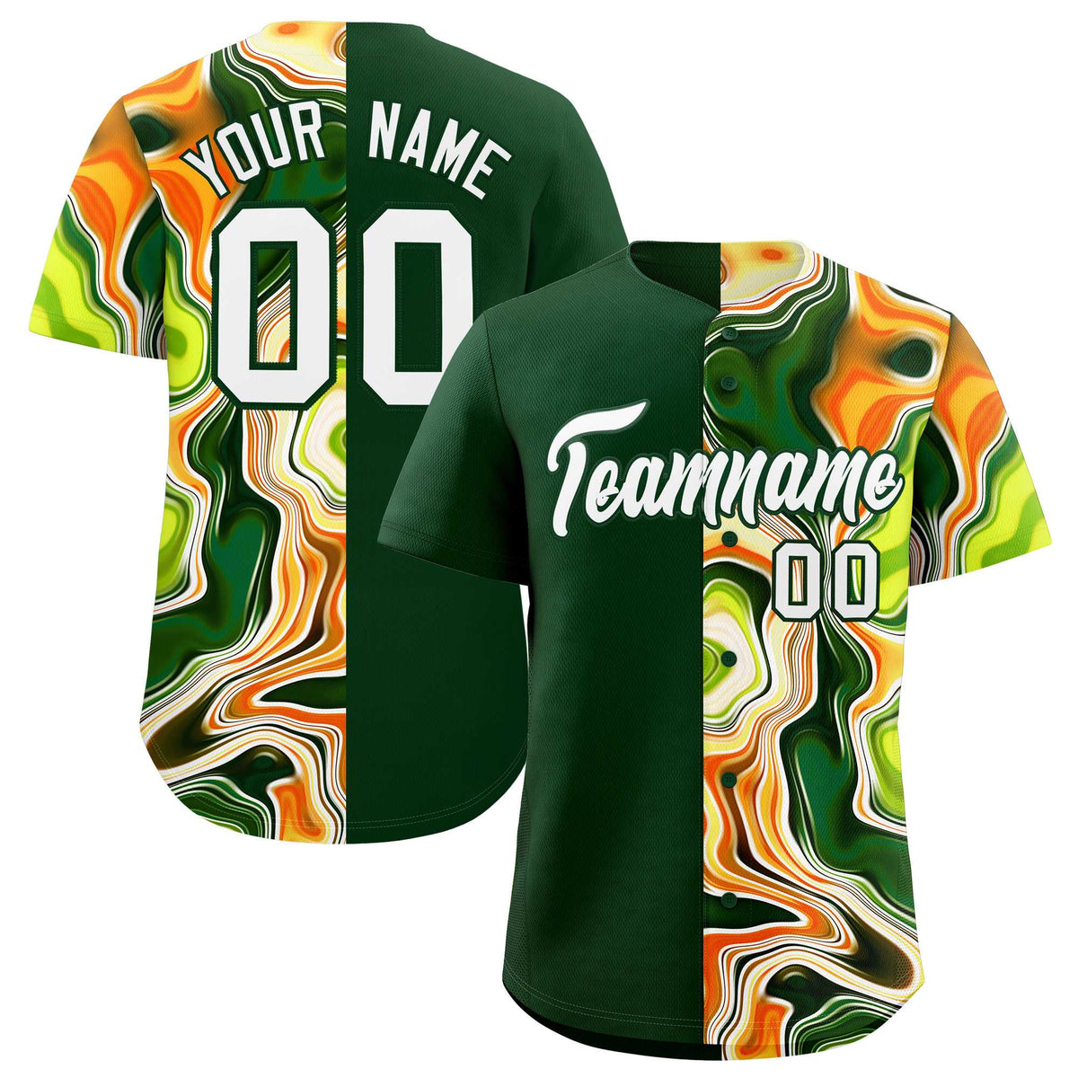 Custom Green Split Fashion Fluid Pattern Authentic Baseball Jersey