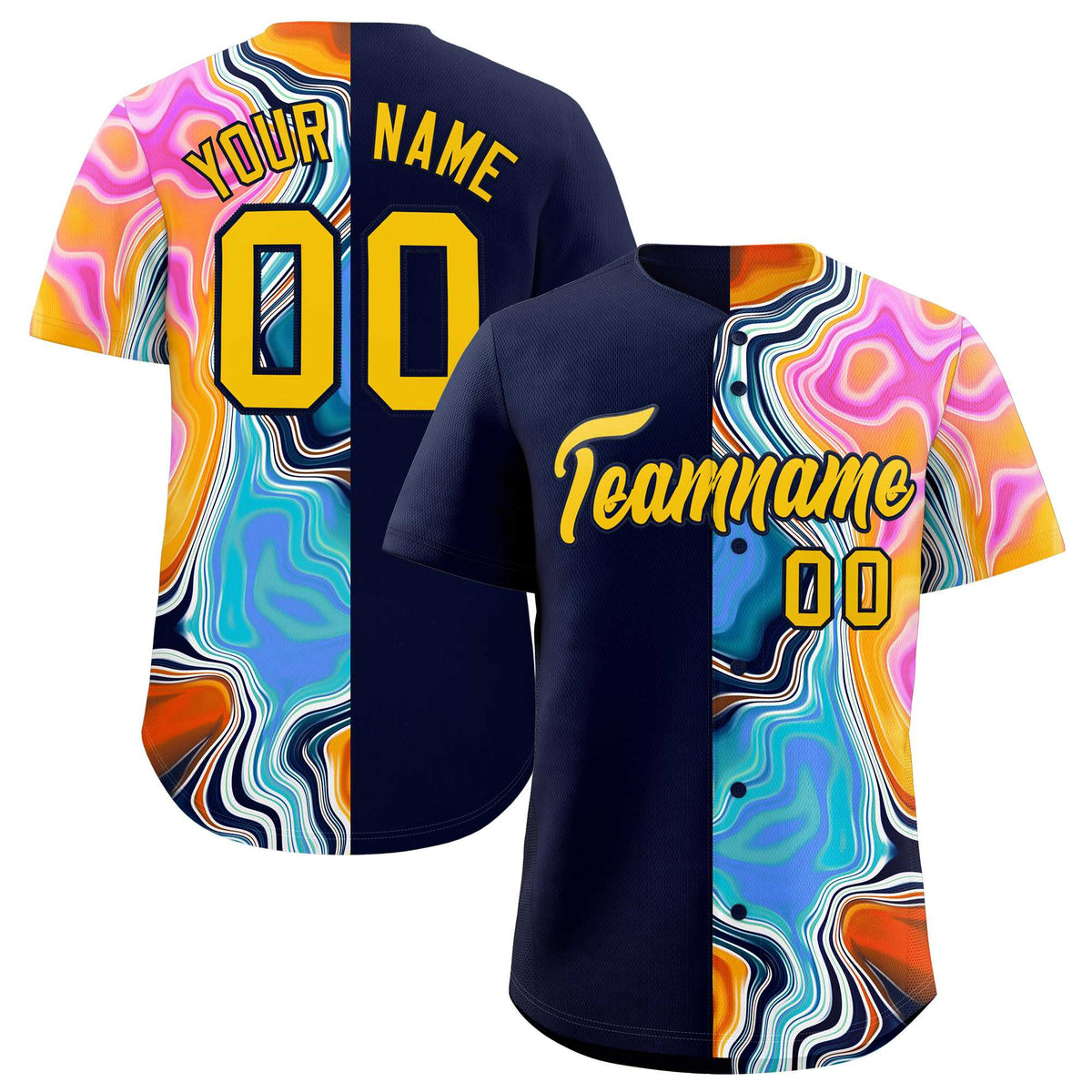Custom Navy Split Fashion Fluid Pattern Authentic Baseball Jersey