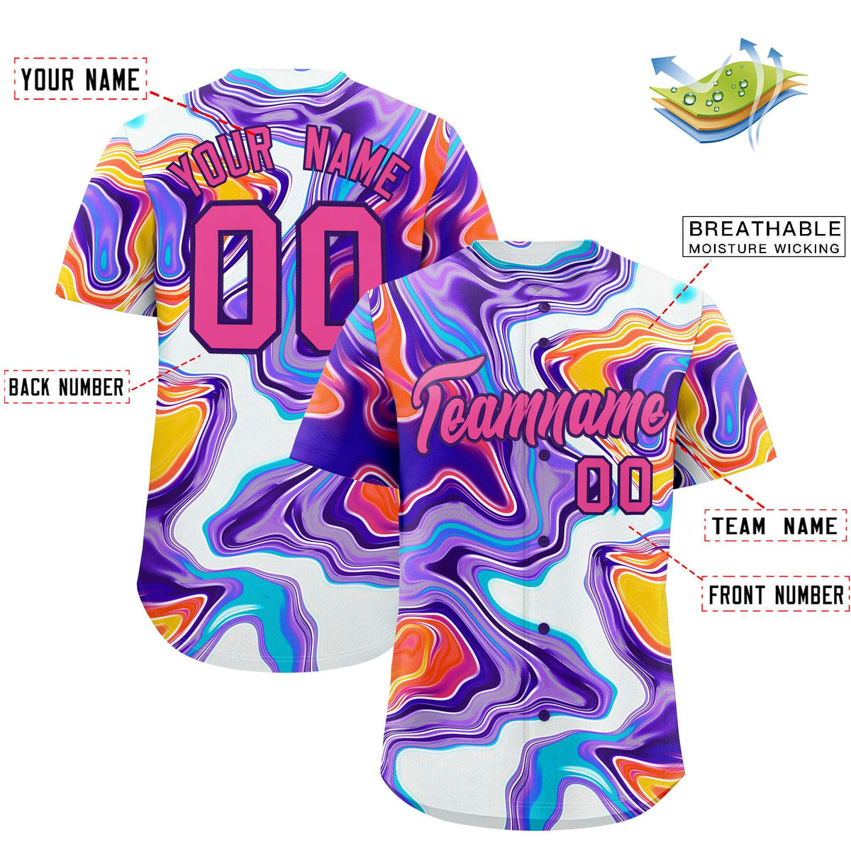 Custom Multi Color Split Fashion Fluid Pattern Authentic Baseball Jersey