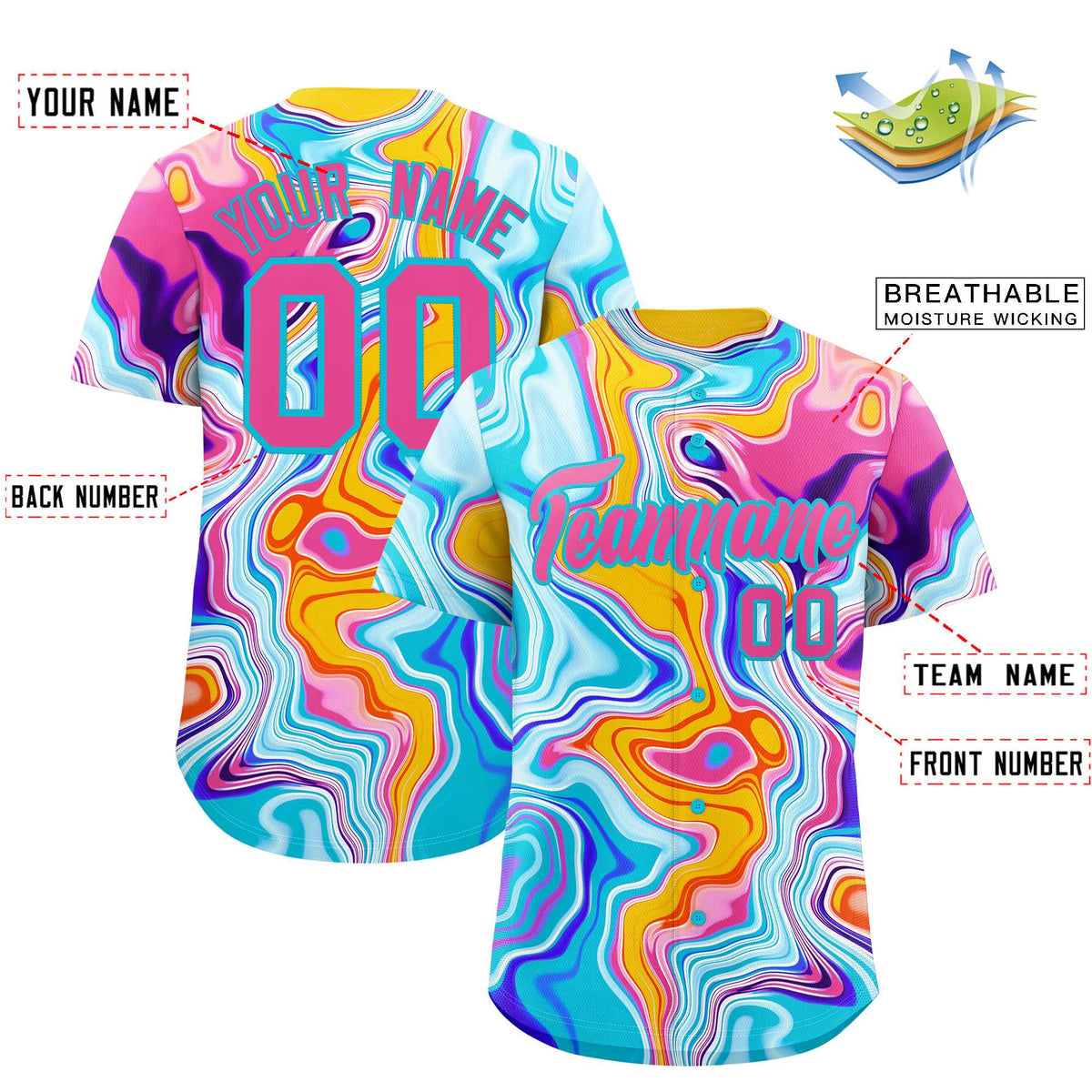 Custom Multi Color Split Fashion Fluid Pattern Authentic Baseball Jersey