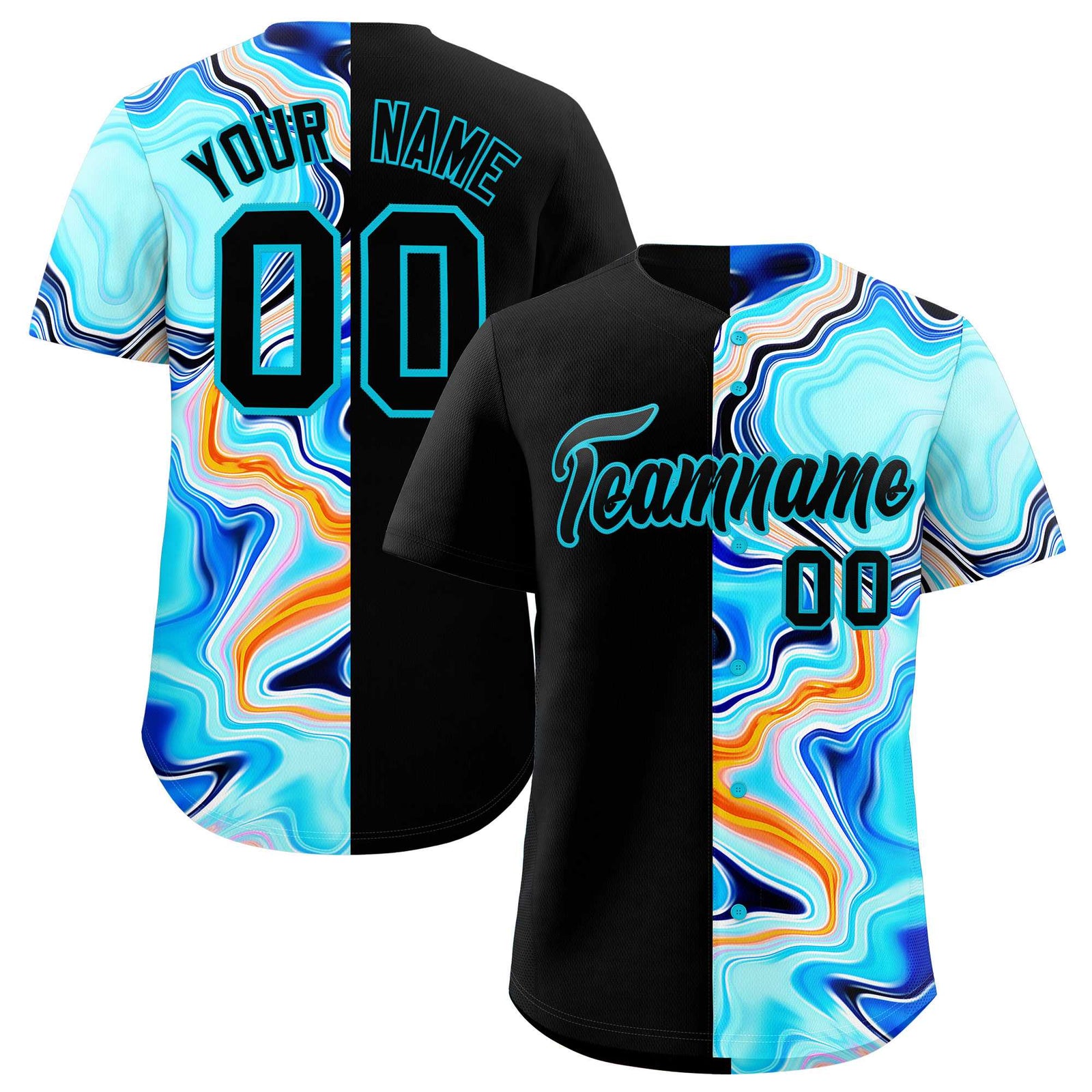 Custom Black Split Fashion Fluid Pattern Authentic Baseball Jersey