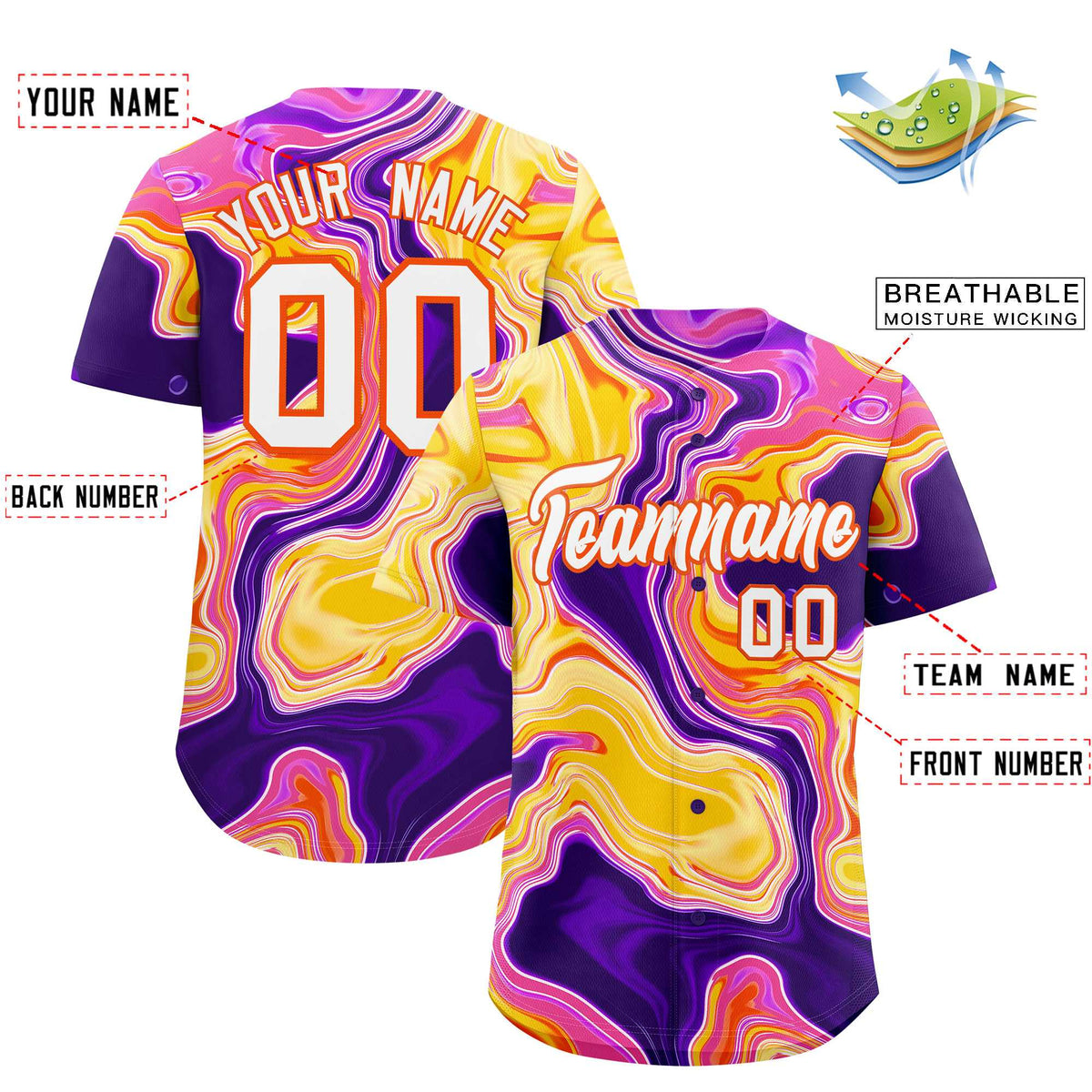 Custom Multi Color Split Fashion Fluid Pattern Authentic Baseball Jersey