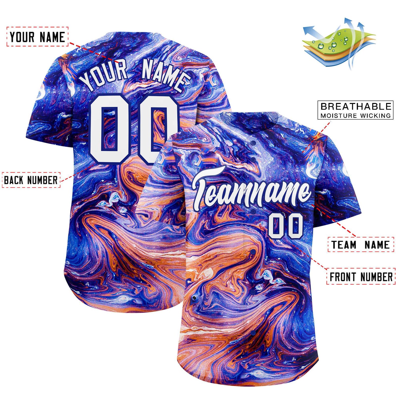 Custom Multi Color Split Fashion Fluid Pattern Authentic Baseball Jersey