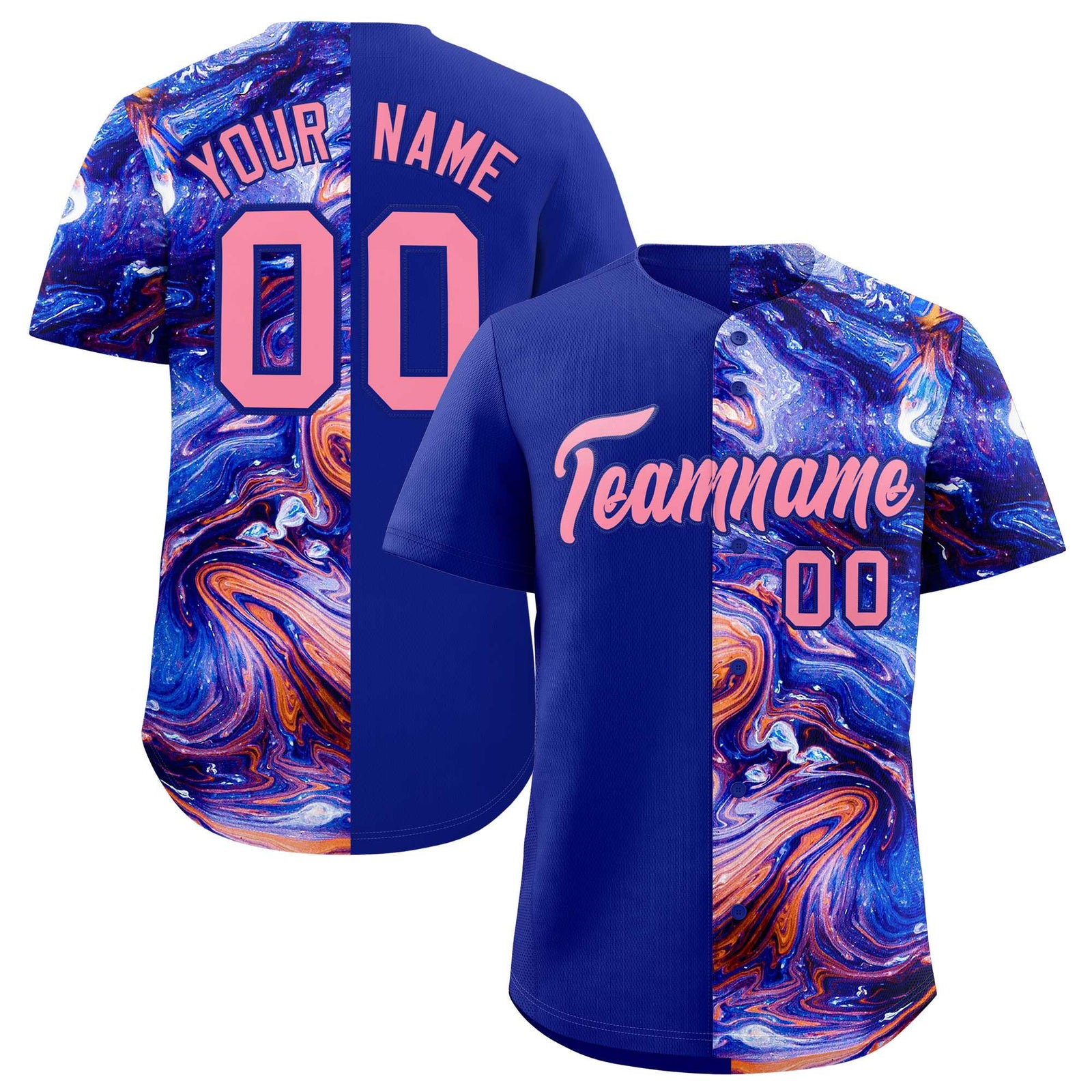 Custom Royal Split Fashion Fluid Pattern Authentic Baseball Jersey