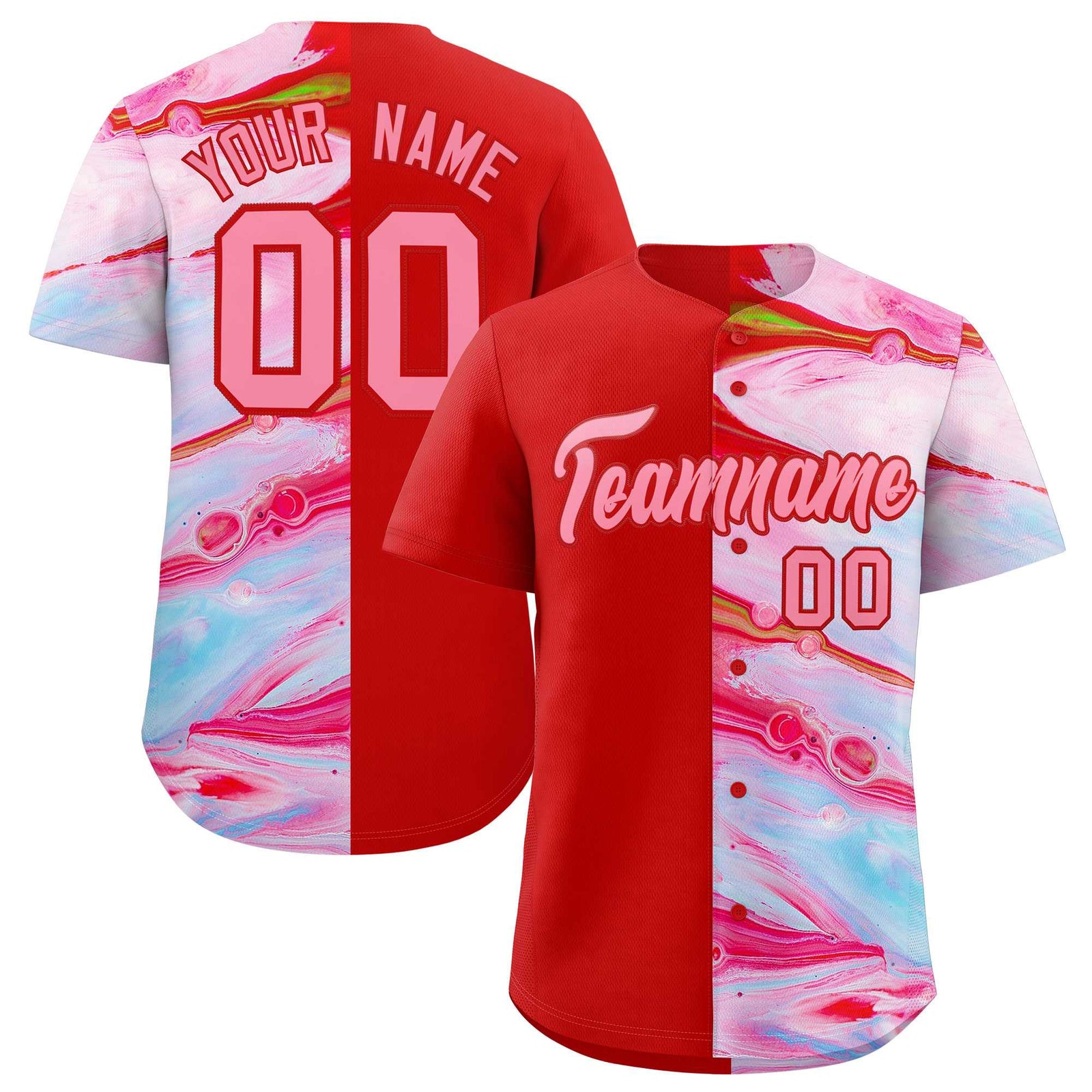 Custom Red Split Fashion Fluid Pattern Authentic Baseball Jersey