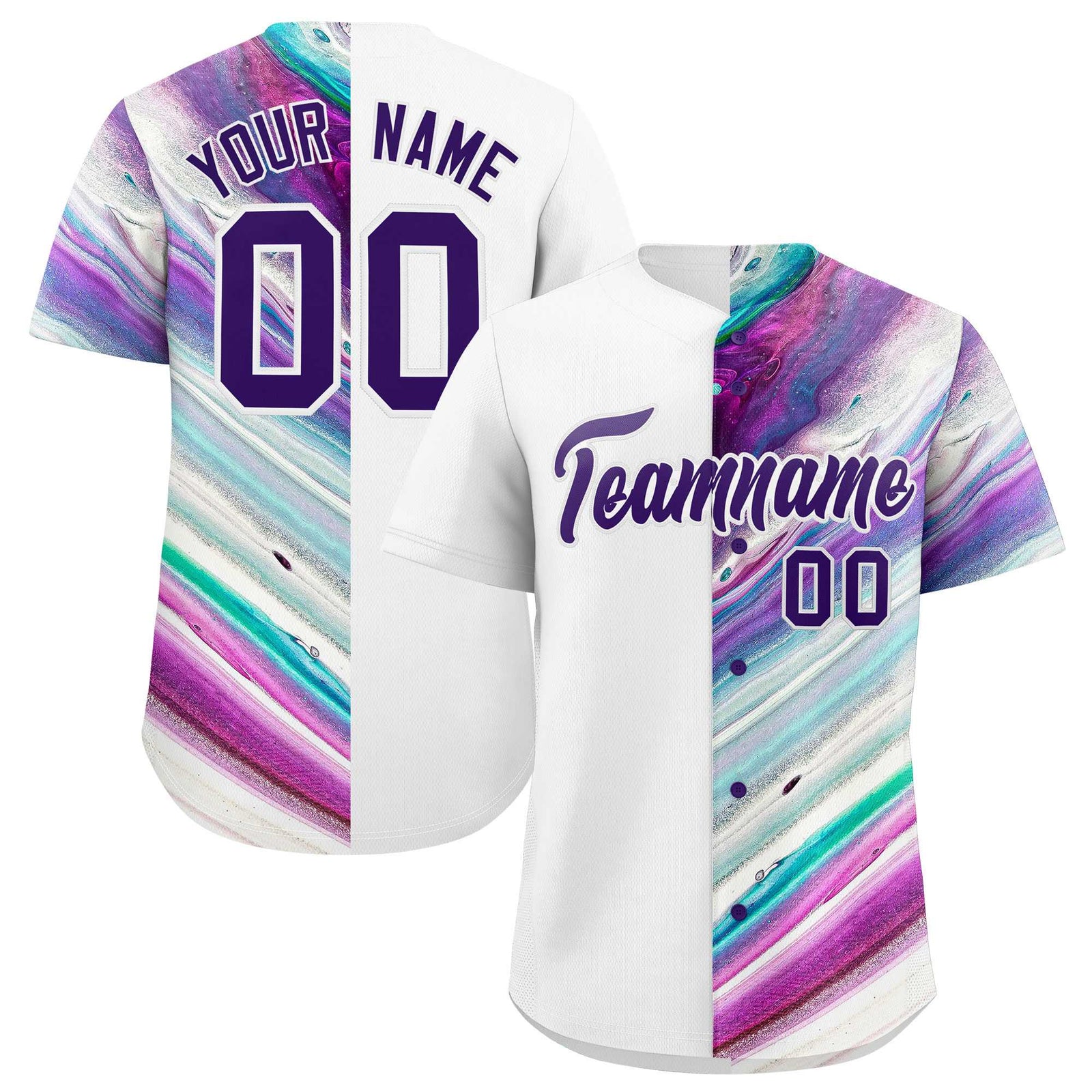 Custom White Split Fashion Fluid Pattern Authentic Baseball Jersey