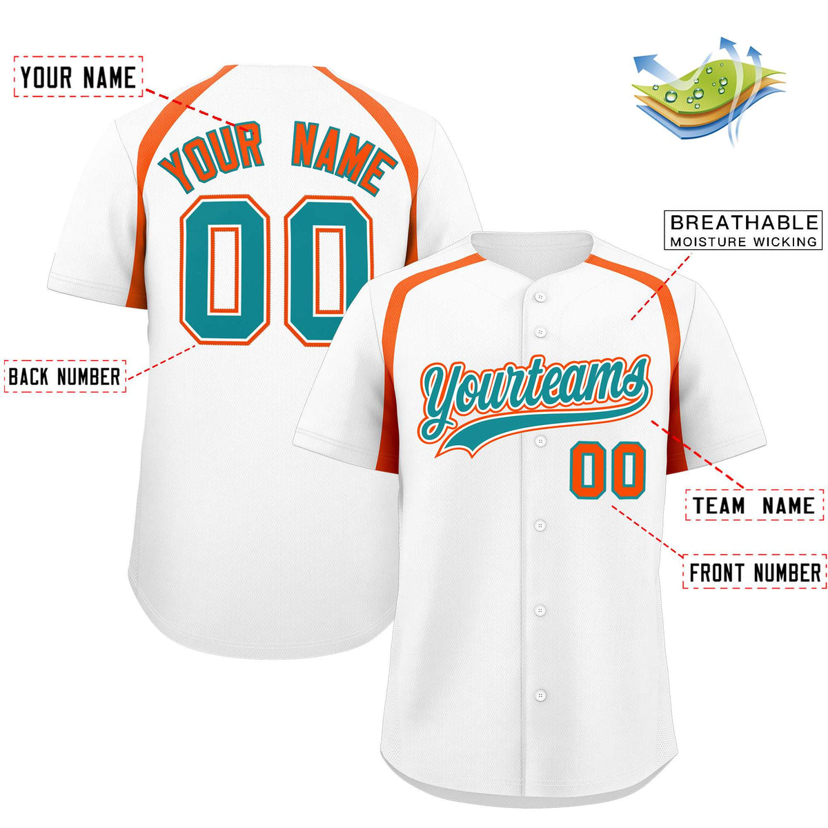Custom White Orange Personalized Color Block Authentic Baseball Jersey