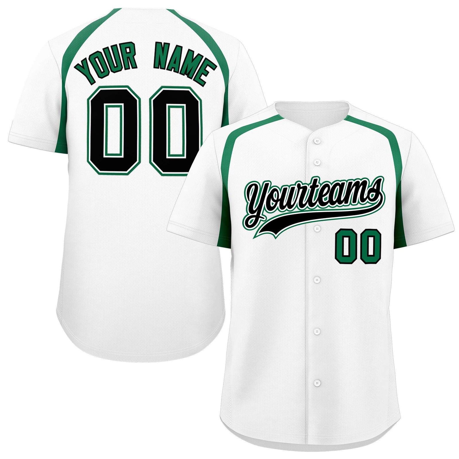 Custom White Kelly Green Personalized Color Block Authentic Baseball Jersey