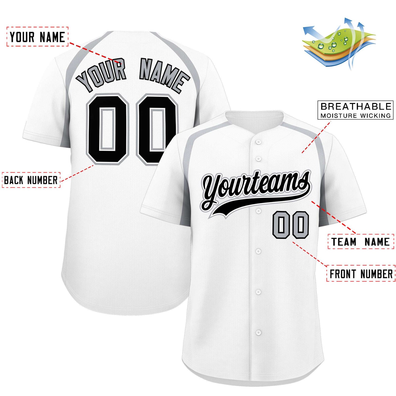 Custom White Silver Personalized Color Block Authentic Baseball Jersey