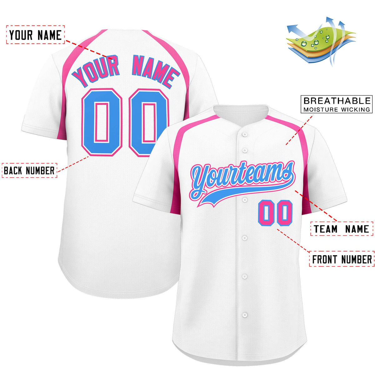 Custom White Pink Personalized Color Block Authentic Baseball Jersey