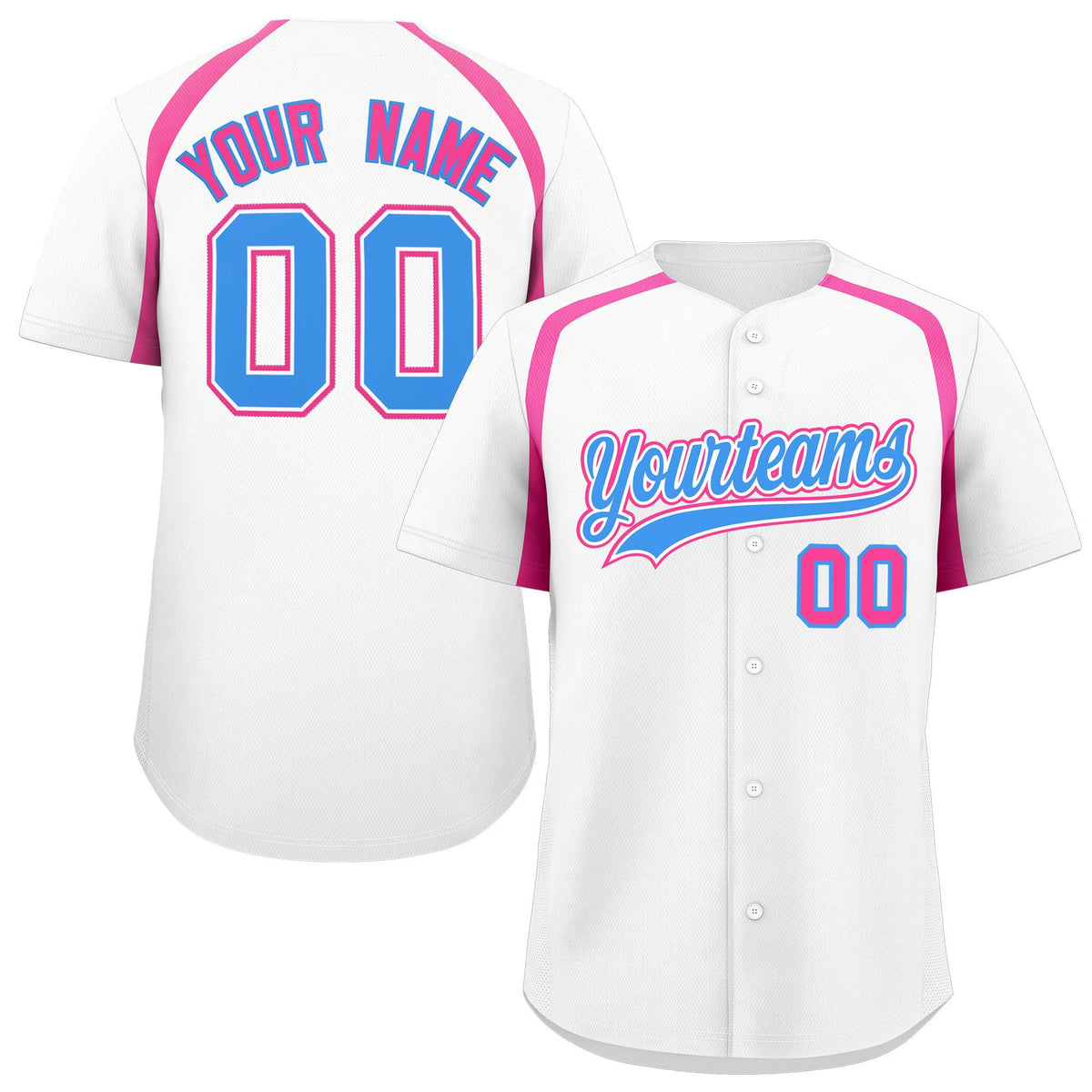 Custom White Pink Personalized Color Block Authentic Baseball Jersey